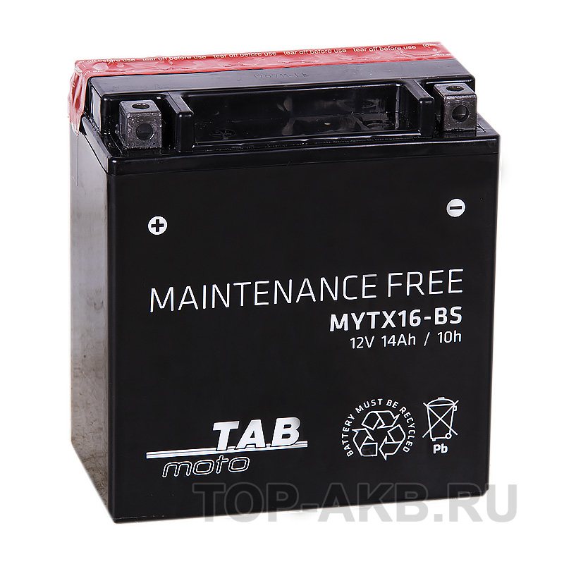 Мото аккумулятор TAB Moto Maintenance free MYTX16-BS 12V 14Ah 230A (150x87x161) прям. пол. AGM сухоз.