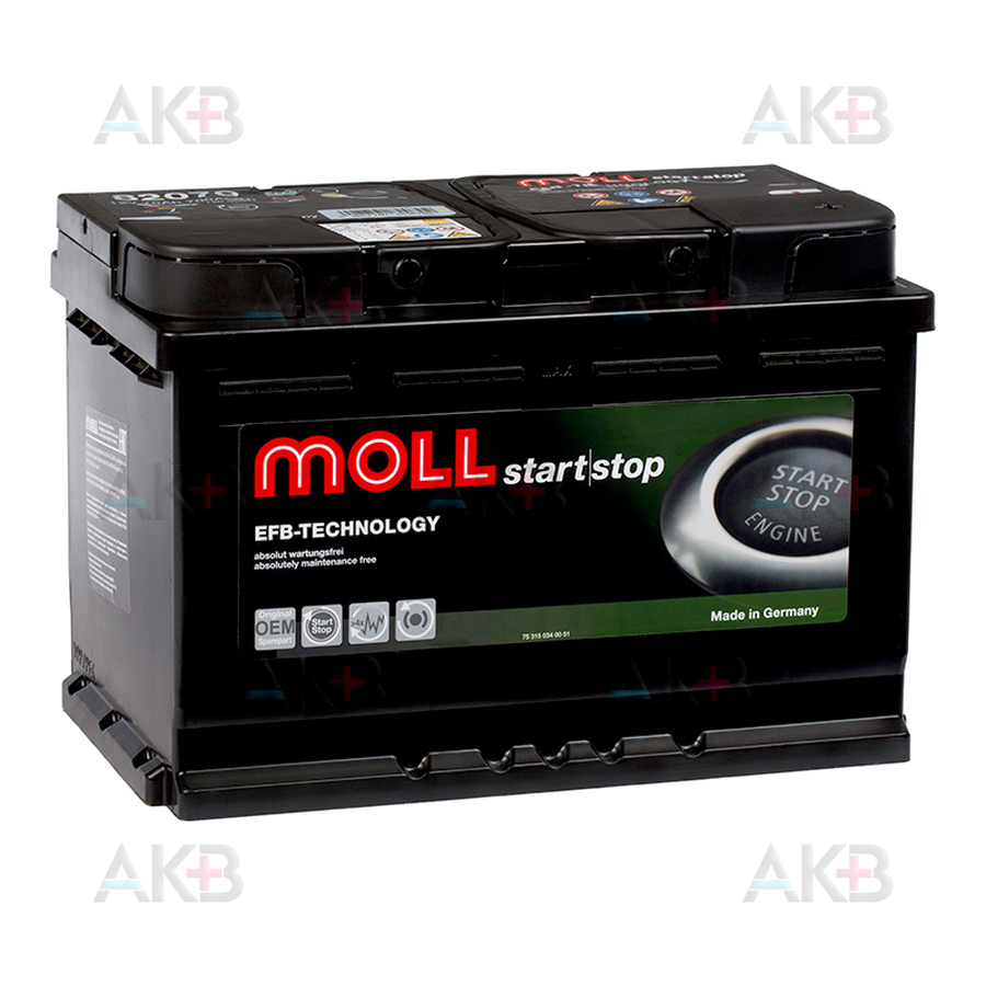 Автомобильный аккумулятор Moll EFB 70R Start-Stop 700A 276x175x190
