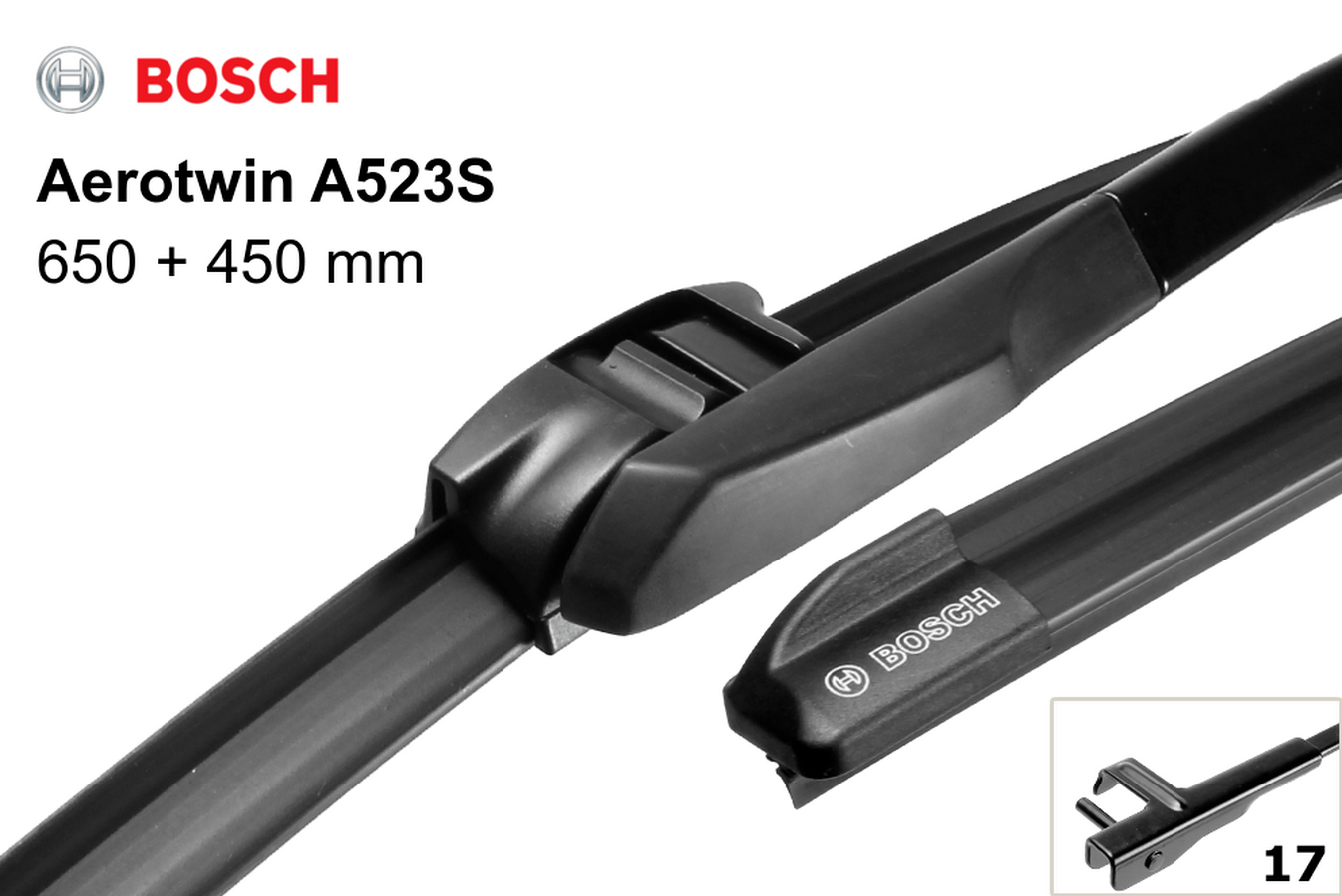 Щетки стеклоочистителя  Bosch AeroTwin A523S 650мм/26 и 450мм/18 комплект (бескаркасные) 3 397 007 523 BMW