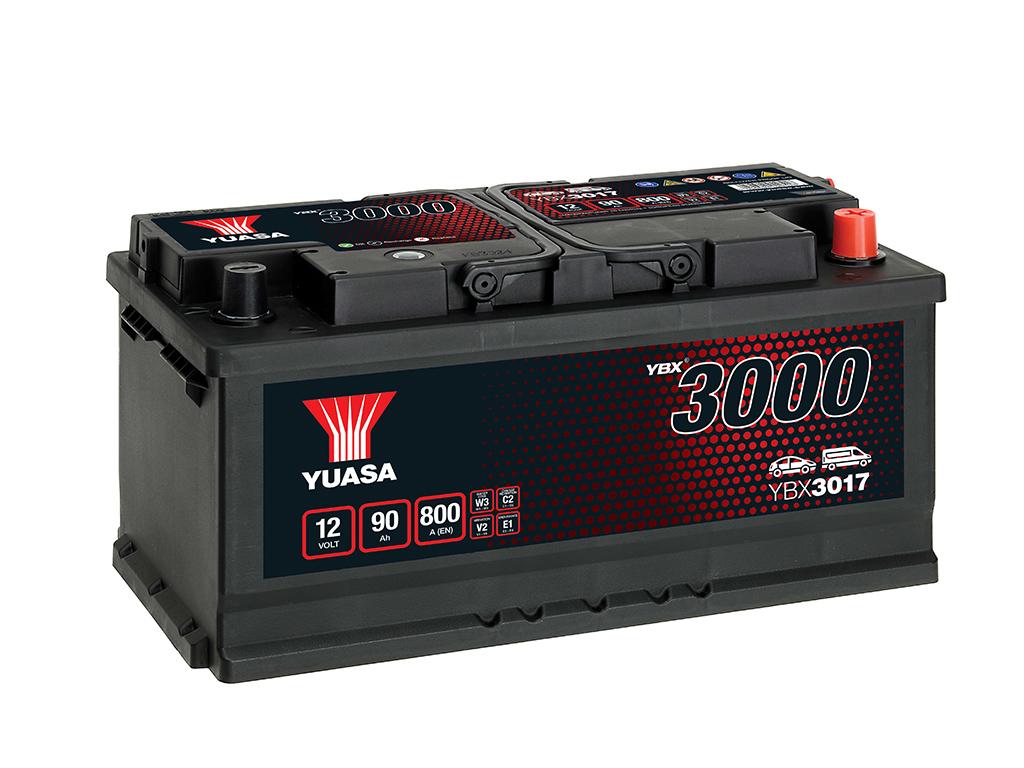 Автомобильный аккумулятор YUASA YBX3017 90 Ач 800А обр. пол. (353x175x175) низк.