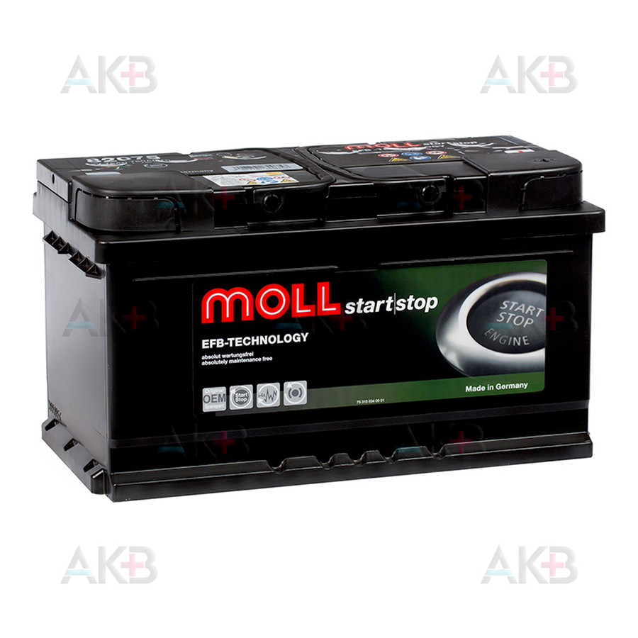 Автомобильный аккумулятор Moll EFB 75R Start-Stop 760A 315x175x175