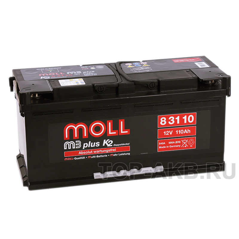 Автомобильный аккумулятор Moll M3plus 110R 900A 394х175х190