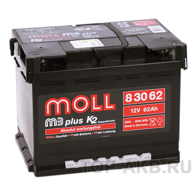 Автомобильный аккумулятор Moll M3plus 62R 600A 242x175x190