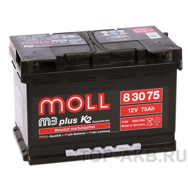 Автомобильный аккумулятор Moll M3plus 75R 680A 276x175x190