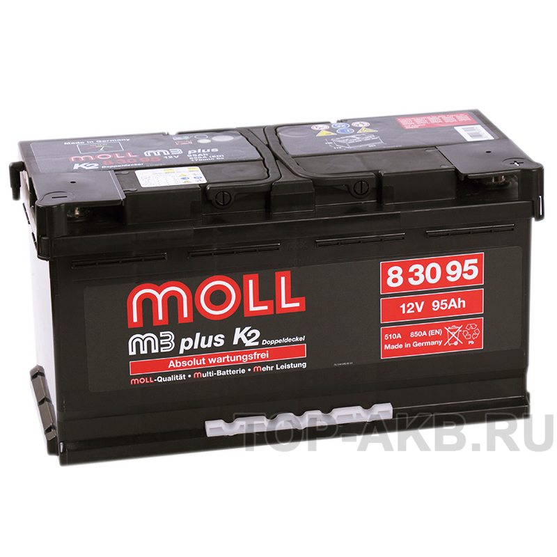 Автомобильный аккумулятор Moll M3plus 95R 850A 353x175x190