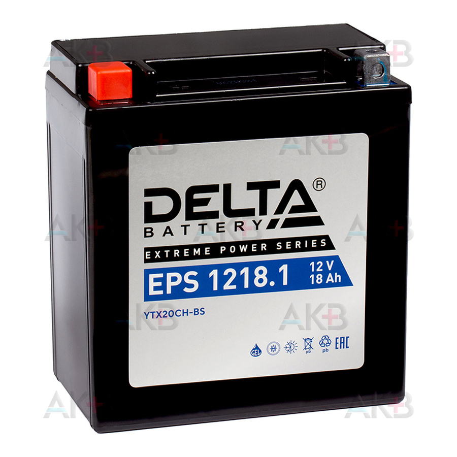Мото аккумулятор Delta EPS 1218.1, 12V 18Ah, 195А (150x87x161) YTX20СH-BS прямая пол.