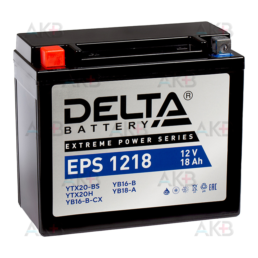 Мото аккумулятор Delta EPS 1218, 12V 18Ah, 245А (176x87x154) YTX20-BS, YTX20H-BS прямая пол.