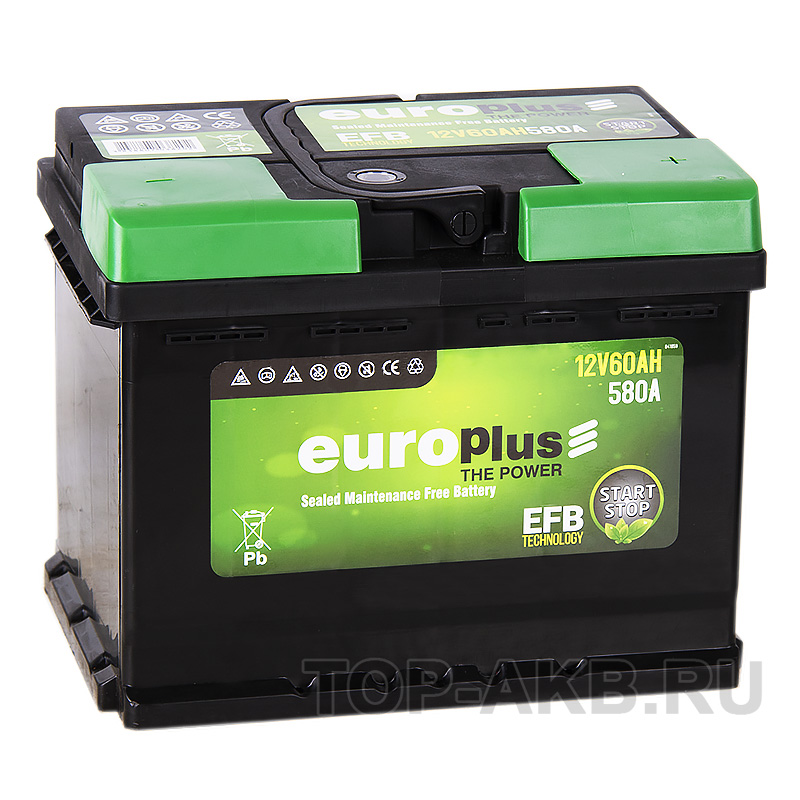 Автомобильный аккумулятор Europlus EFB Start-Stop 60R (580A 242x175x190)
