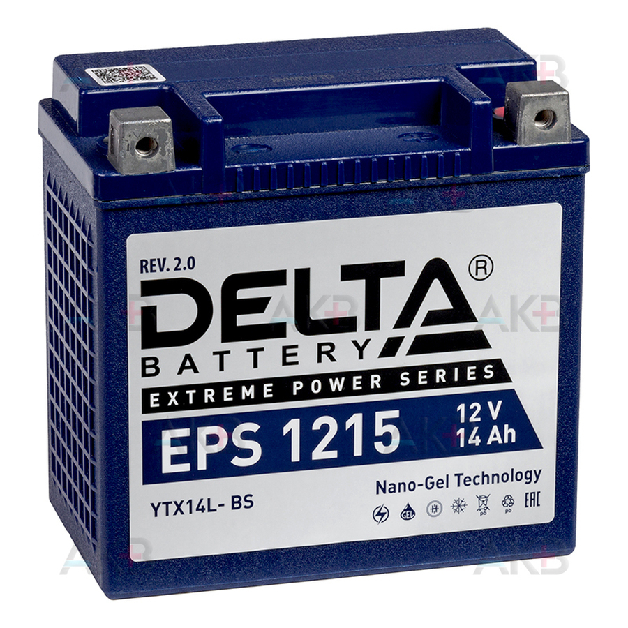 Мото аккумулятор Delta EPS 1215, 12V 15Ah, 220А (149x87x144) YTX14L-ВS обратная пол.