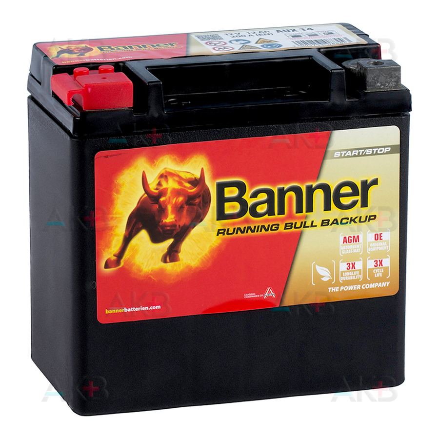 Автомобильный аккумулятор BANNER Running Bull AGM BACKUP (51400 AUX 14) 12L 200A 150x88x145 Mercedes, BMW, Audi