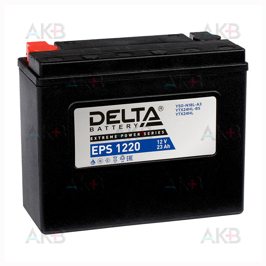 Мото аккумулятор Delta EPS 1220, 12V 20Ah, 340А (205x87x162) YTX24HL-BS, YTX24HL обратная пол.