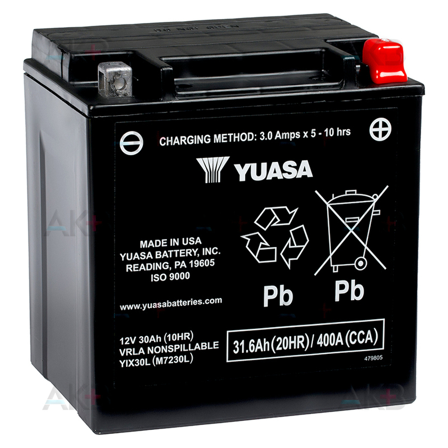 Мото аккумулятор Yuasa YIX30L 31.6 Ач 400 (166х126х175) обр. пол. AGM