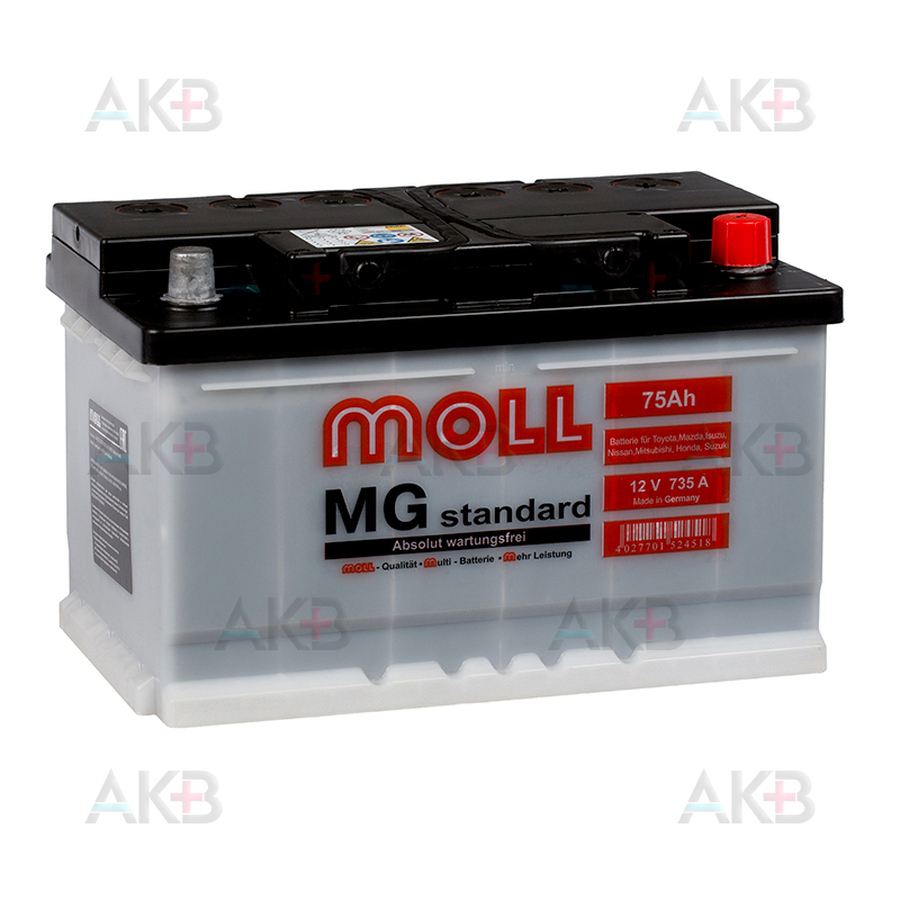 Автомобильный аккумулятор Moll MG Standard 75 SR 720A 278x175x175