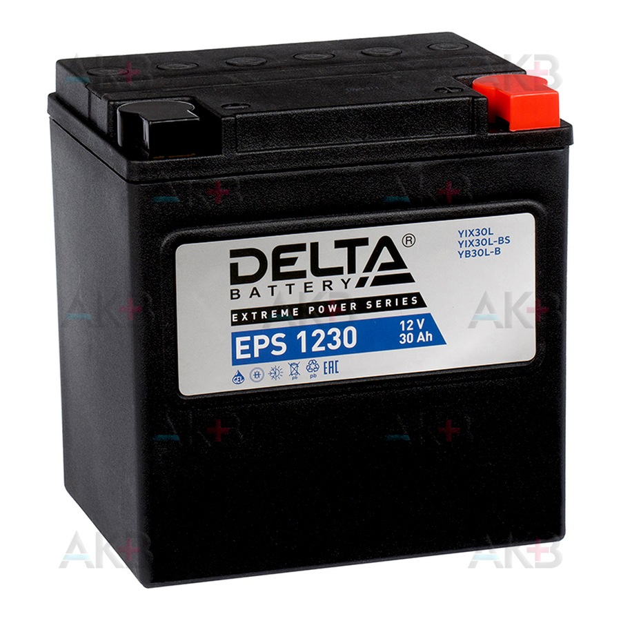 Мото аккумулятор Delta EPS 1230, 12V 30Ah, 360А (166х126х175) YTX30HL-BS, YTX30L-B, YTX30L обратная пол. NANO-GEL