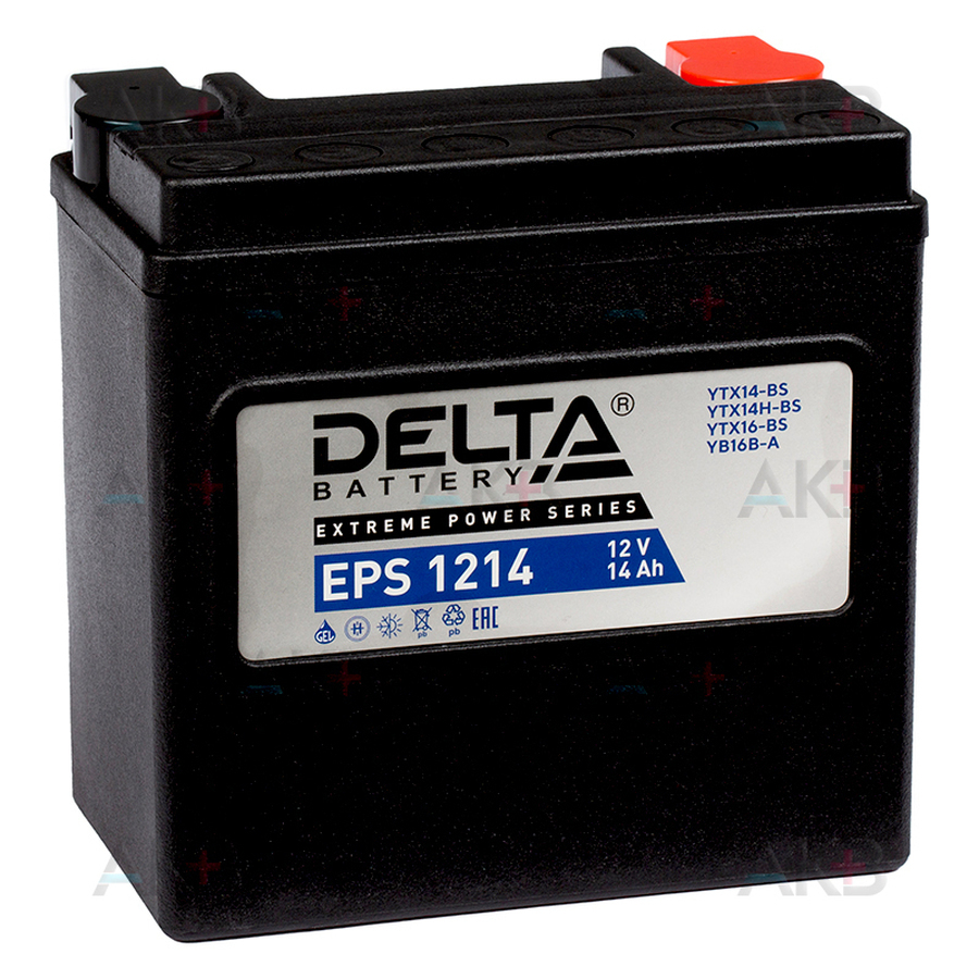 Мото аккумулятор Delta EPS 1214, 12V 12Ah, 180А (150x87x145) YTX14-BS, YTX14H-BS прямая пол.