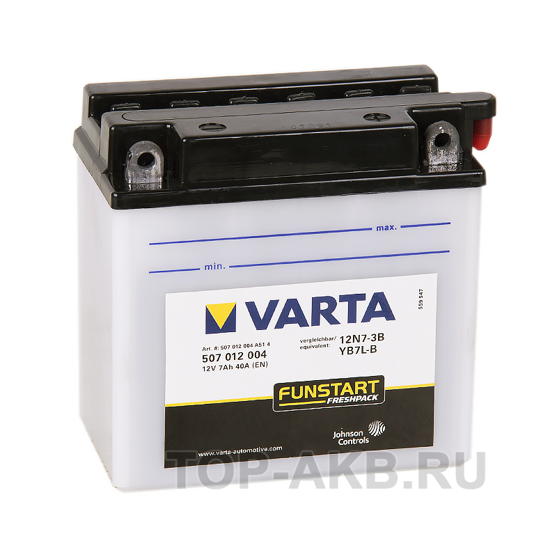 Мото аккумулятор VARTA Powersports Freshpack 12N7-3B/YB7L-B 7 Ач 74А (135x75x133) обр. пол. 507 012 004, сухозар.