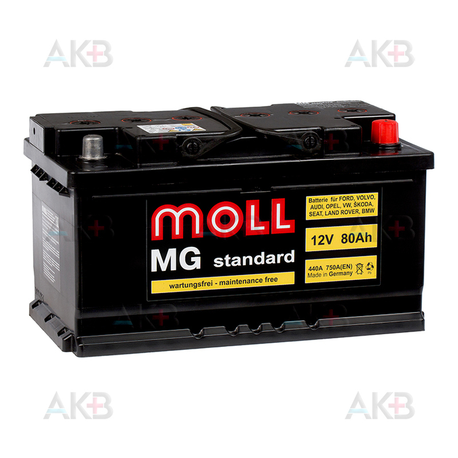 Автомобильный аккумулятор Moll MG Standard 80 SR 750A 315x175x175