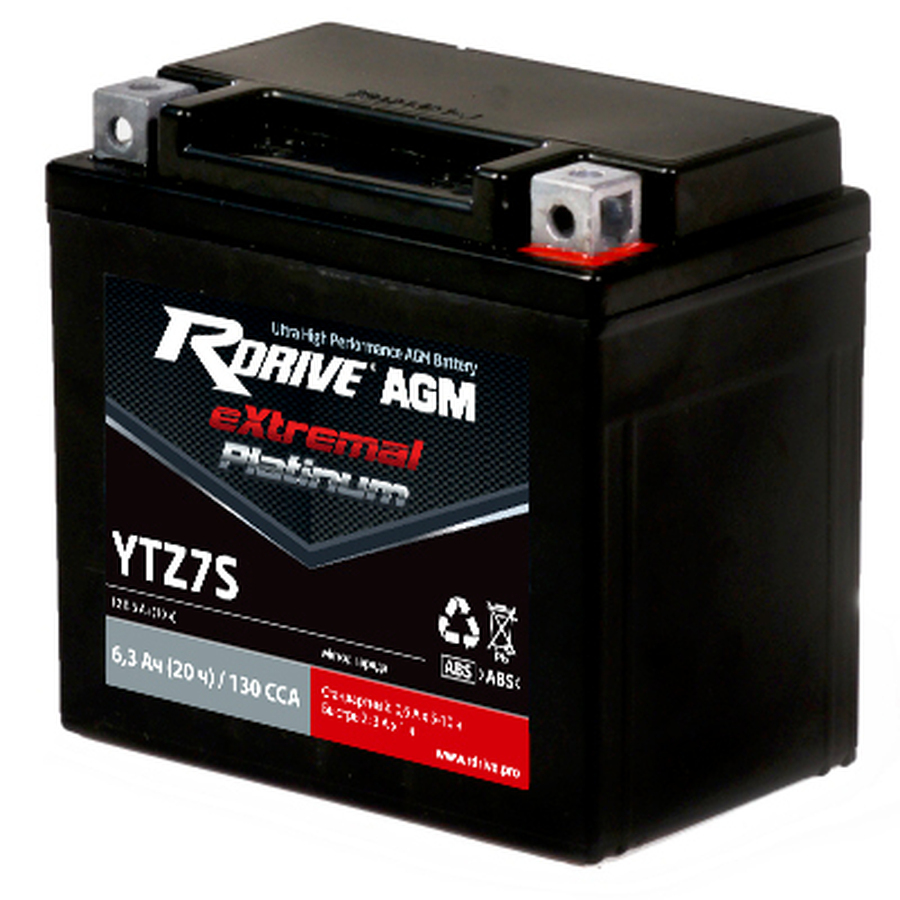 Мото аккумулятор RDrive YTZ7S 12V 6,3Ah 130А обр. пол. AGM (113x70x105) eXtremal PLATINUM