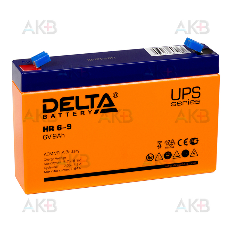 Аккумуляторная батарея Delta HR 6-9, 6V 8.8Ah (151x34x94)