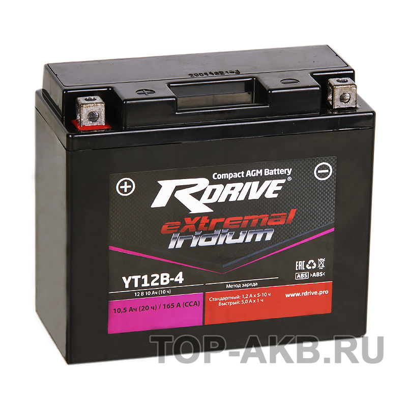 Мото аккумулятор RDrive YT12B-4 12V 10Ah 165А прям. пол. (150x69x130) eXtremal IRIDIUM