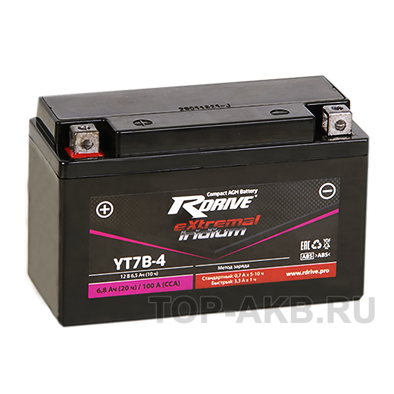 Мото аккумулятор RDrive YT7B-4 12V 6.8Ah 100А прям. пол. (150x65x93) eXtremal IRIDIUM