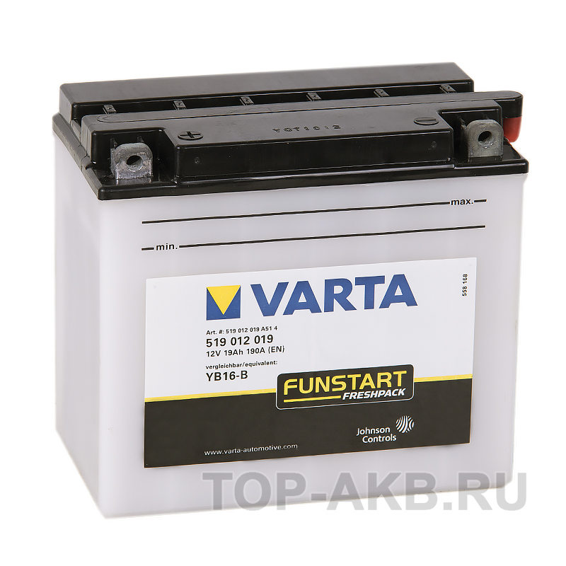 Мото аккумулятор VARTA Powersports Freshpack YB16-B 19 Ач 240А (175x100x155) прям. пол. 519 012 019, сухозар.
