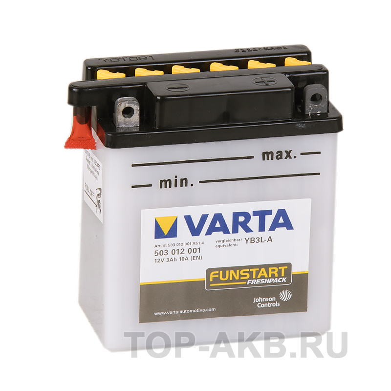 Мото аккумулятор VARTA Funstart Freshpack YB3L-A 12V 3Ah 10А (100x58x112) обр. пол. 503 012 001, сухозар.