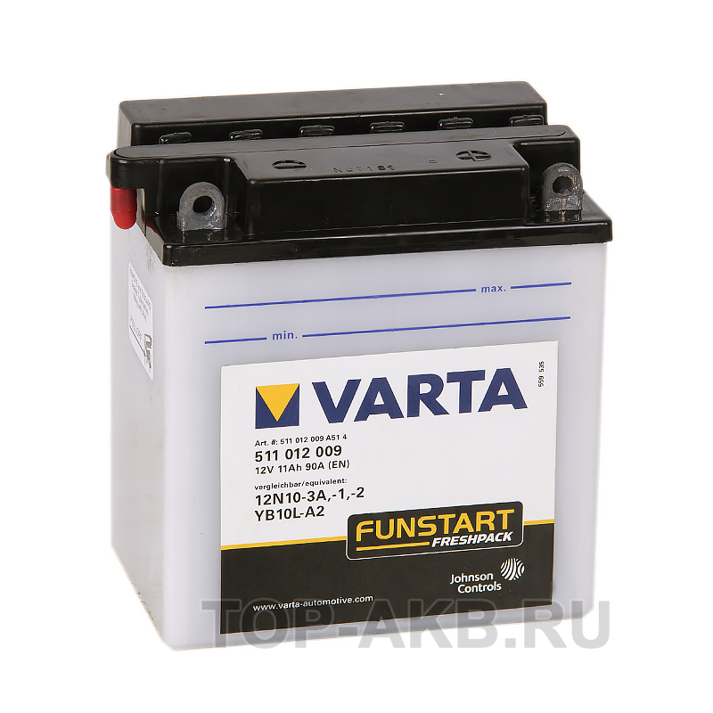 Мото аккумулятор VARTA Funstart Freshpack YB10L-A2 12V 11Ah 150А (136x91x146) обр. пол. 511 012 009, сухозар.