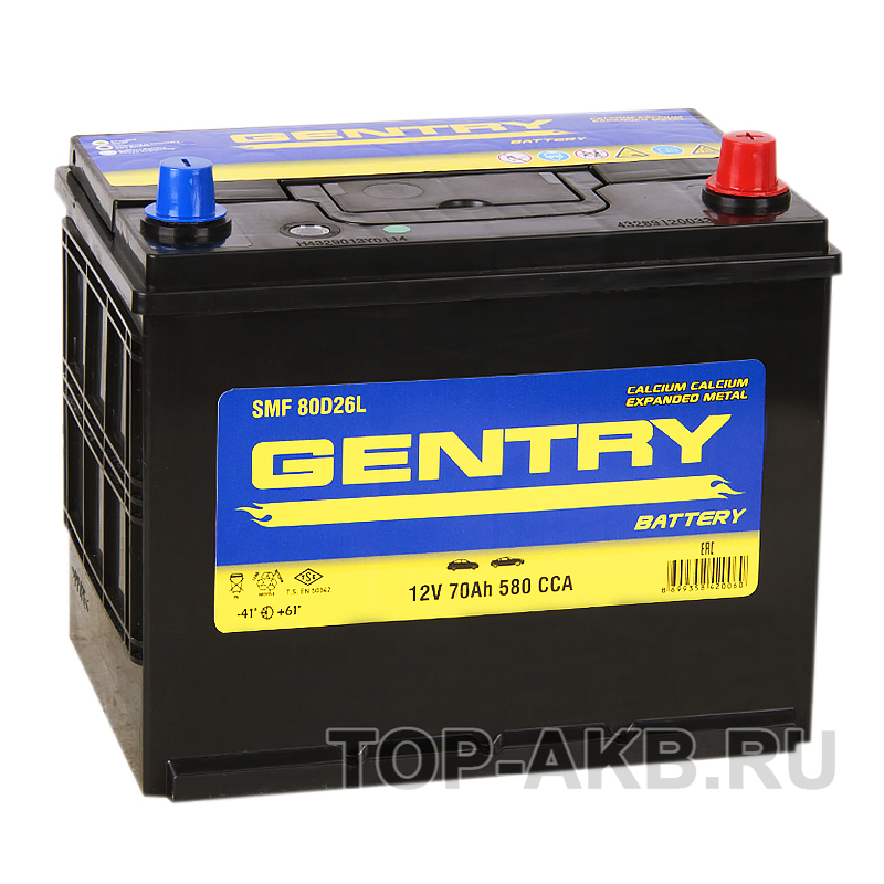 Автомобильный аккумулятор Gentry 80D26L (70R 580A 260x173x225)
