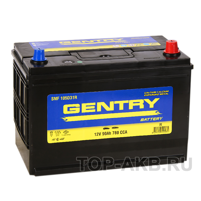 Автомобильный аккумулятор Gentry 105D31L (90R 780A 306x173x225)