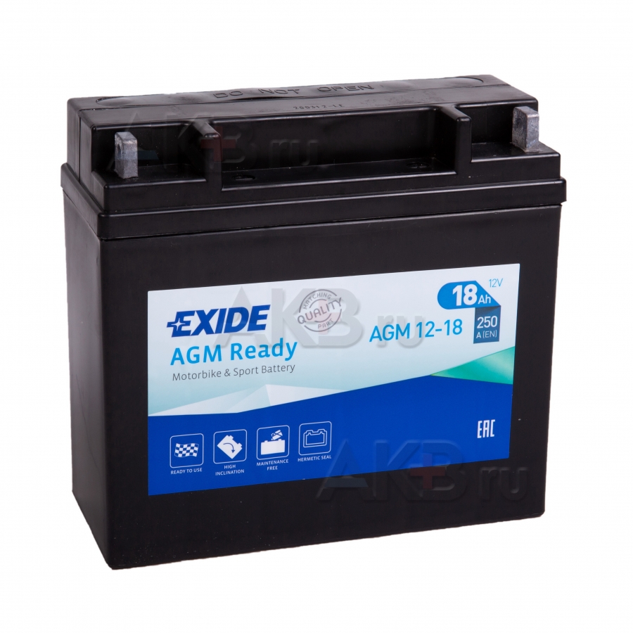 Мото аккумулятор Exide AGM Ready 12-18 12V 18Ah 250A (182x77x168) обр. пол.