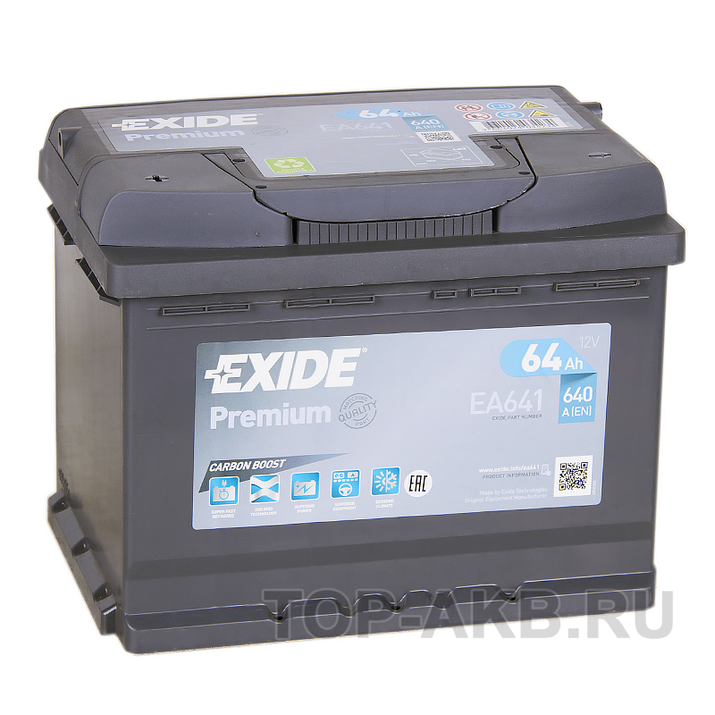 Автомобильный аккумулятор Exide Premium 64L (640А 242х175х190) EA641
