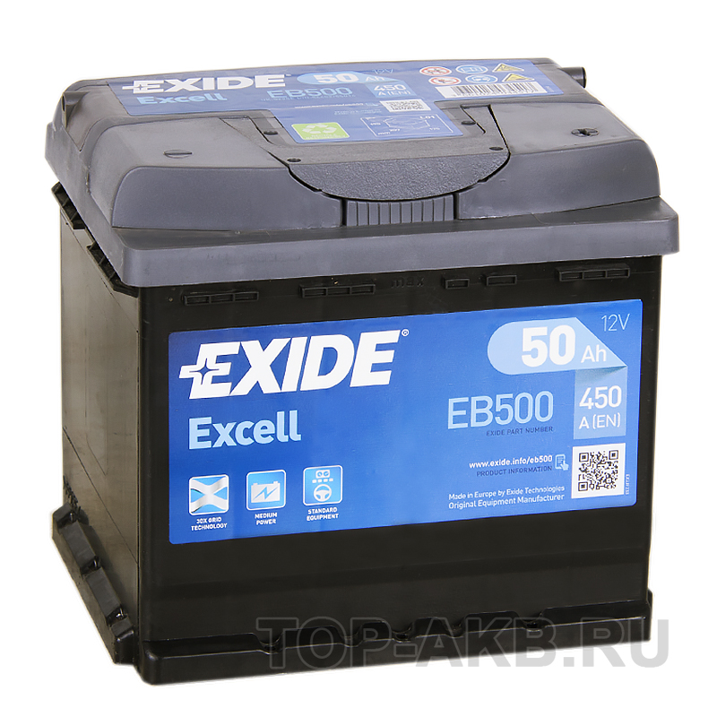 Автомобильный аккумулятор Exide Excell 50R (450A 207x175x190) EB500