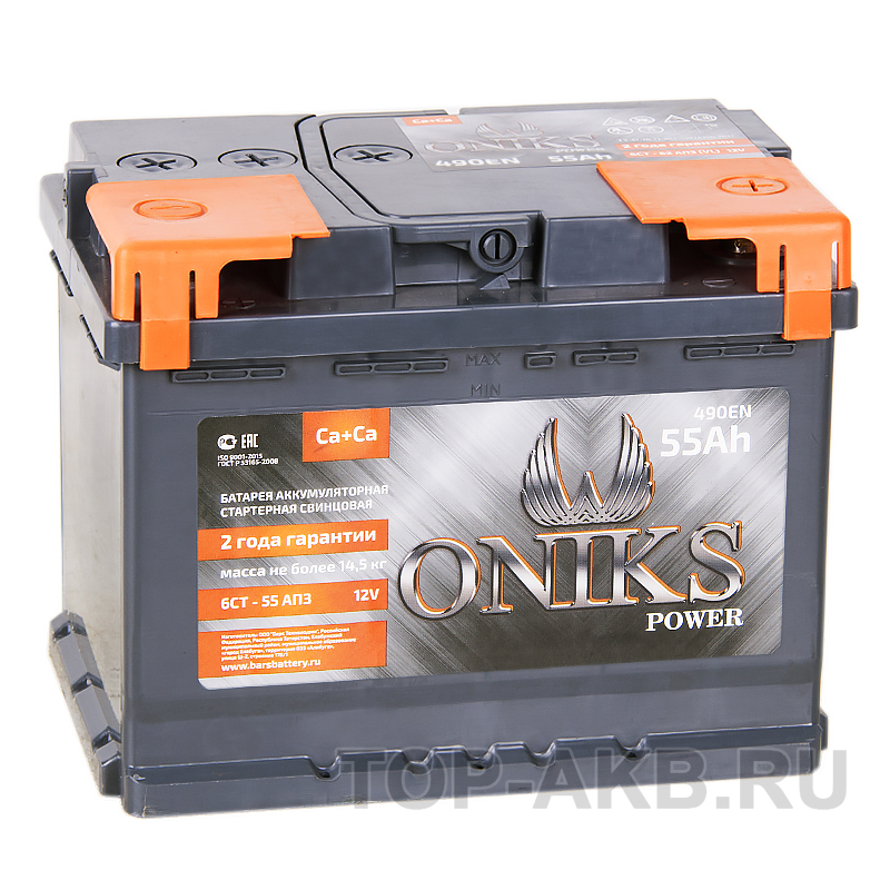 Автомобильный аккумулятор ONIKS 55R 490A (242x175x190)