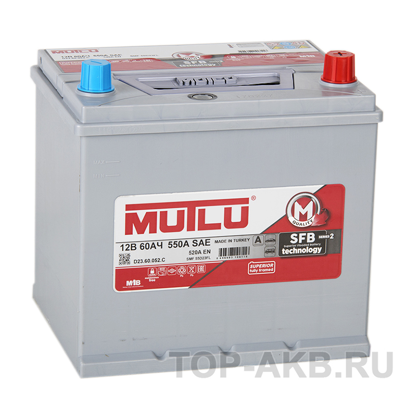 Автомобильный аккумулятор Mutlu 55D23FL бортик 60R 520А (232x173x225) SMF M2