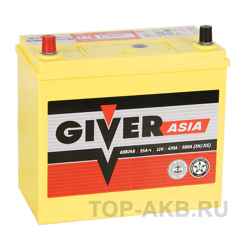 Автомобильный аккумулятор Giver 60B24R (55L 470A 238x129x225)