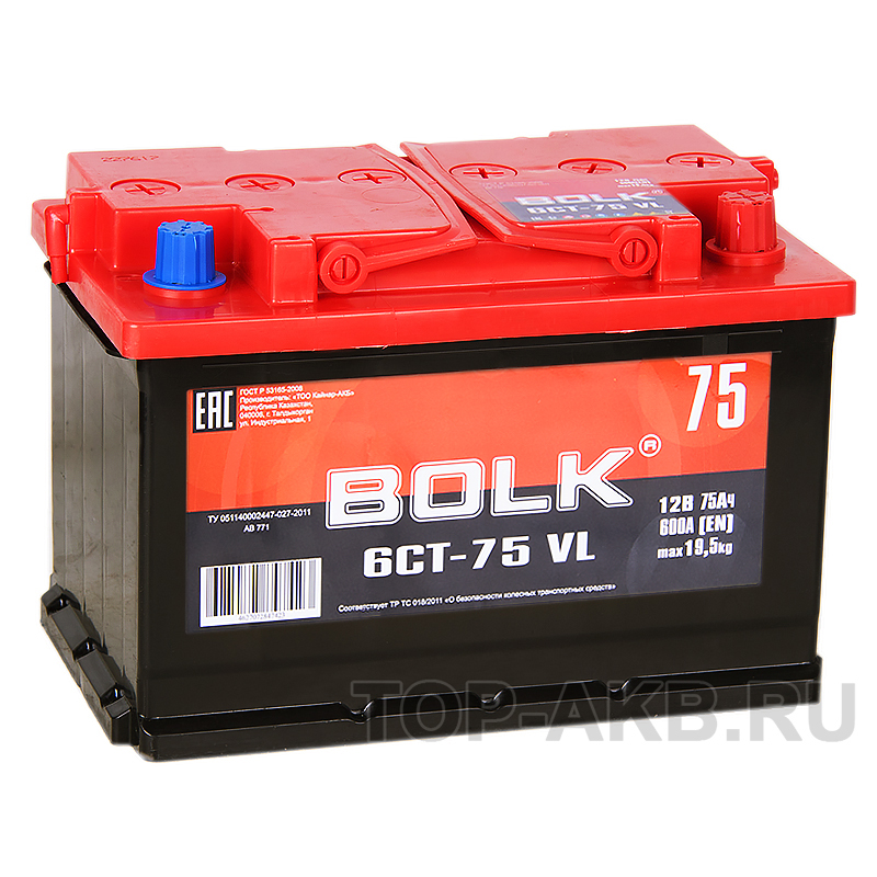 Автомобильный аккумулятор BOLK 75R 600A 278x175x190 AB750