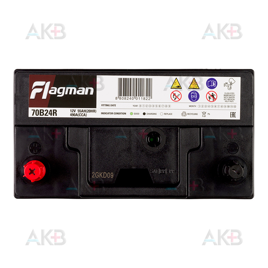 Автомобильный аккумулятор Flagman 70B24R 55L 500A 232x127x220