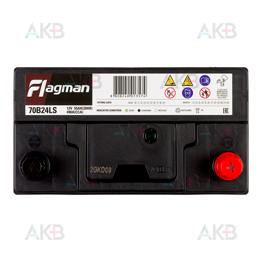 Автомобильный аккумулятор Flagman 70B24LS 55R 490A 232x127x220