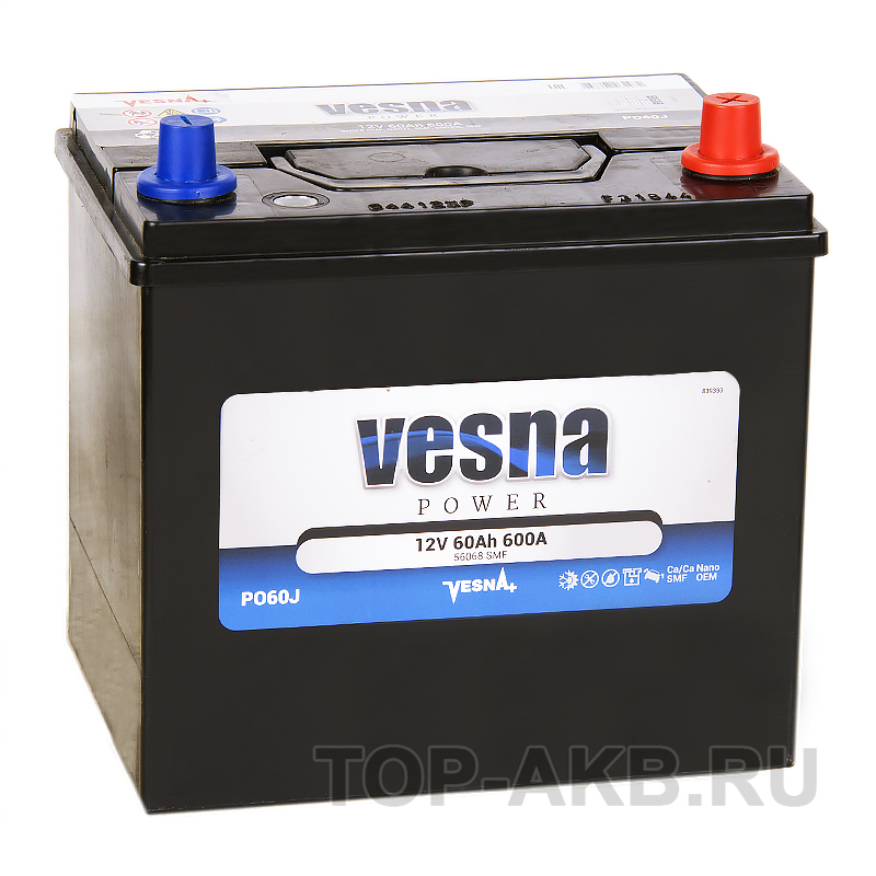 Автомобильный аккумулятор Vesna Power 60R (D23L 600A 232x173x227) 415060 56068