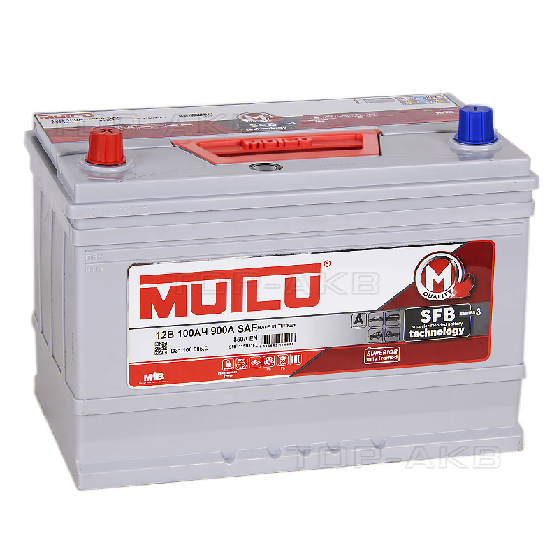 Автомобильный аккумулятор Mutlu Calcium Silver 115D31FR SFB M3 100L прямая пол. 850A (306x175x225) с бортиком