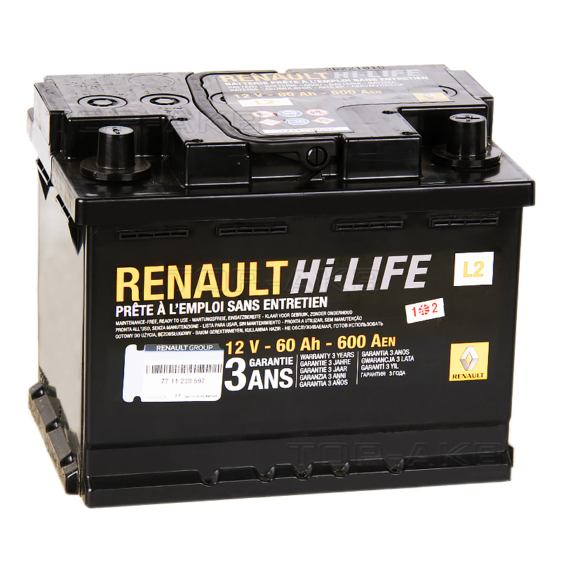 Автомобильный аккумулятор Renault Standart 60 Ач обратная пол. 600А (242x175x190) 77 11 238 597