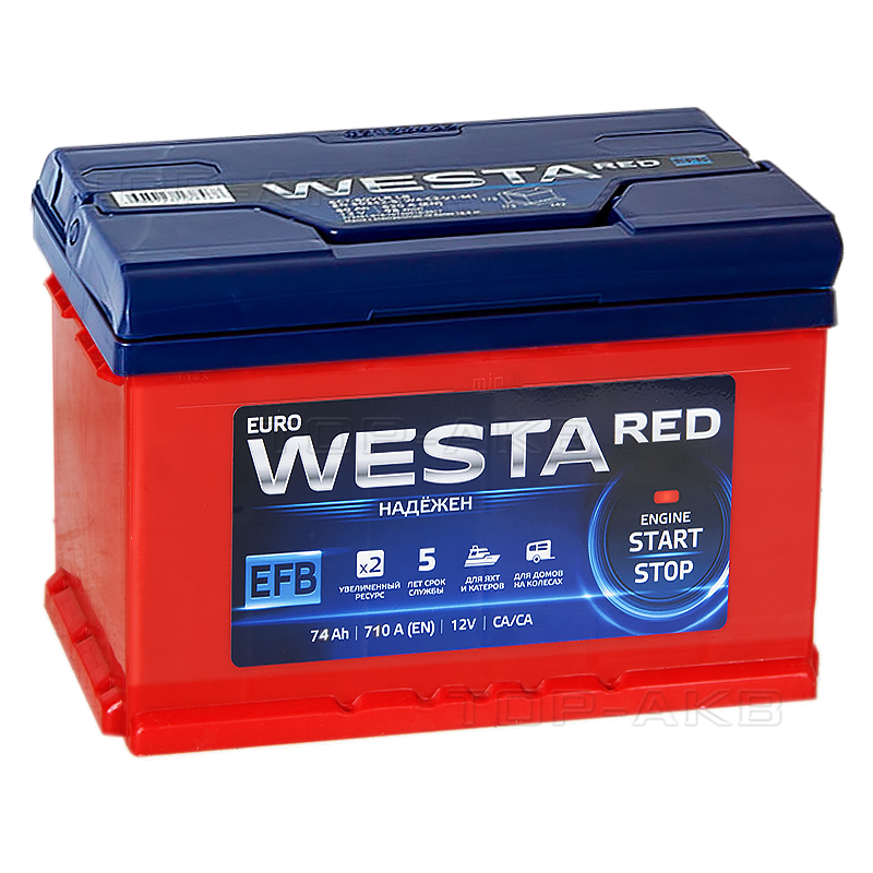 Автомобильный аккумулятор Westa RED EFB 74L 710A (278x175x190)