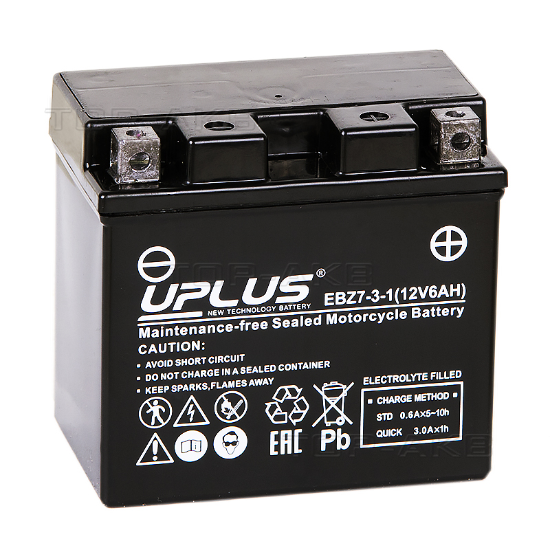 Мото аккумулятор Uplus EBZ7-3-1 12V 6Ah 130А обр.пол. (113x70x105) Super Start AGM