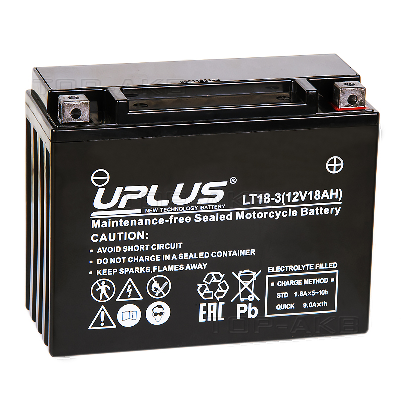 Мото аккумулятор Uplus LT18-3  12V 18Ah 250А обр. пол. (205x87x162) Super Start AGM
