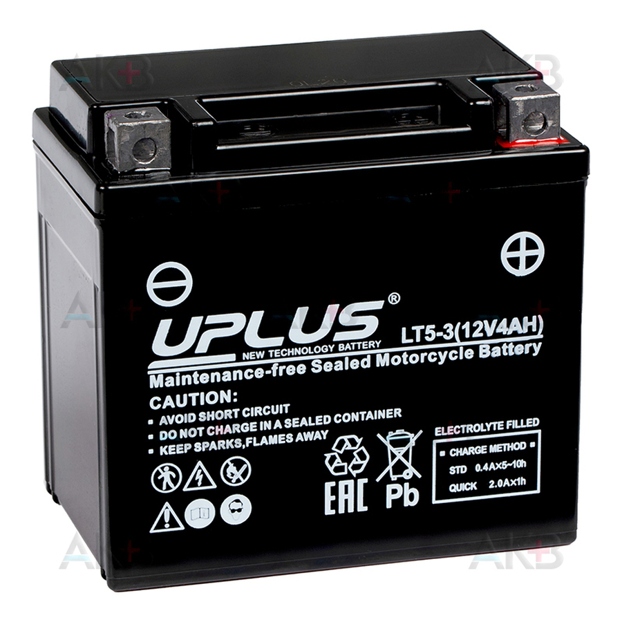 Мото аккумулятор Uplus LT5-3 12V 4Ah 70 А обр. пол. (113x70x105) Super Start AGM