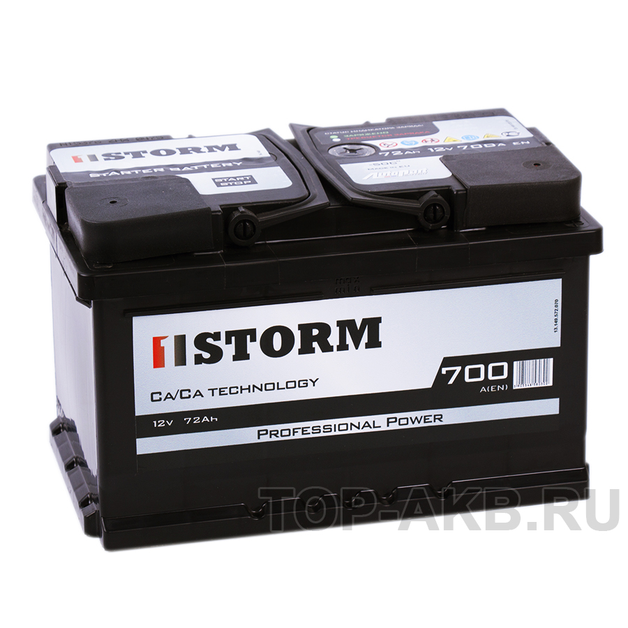 Автомобильный аккумулятор Storm Professional Power 72R низкий 700A 278x175x175