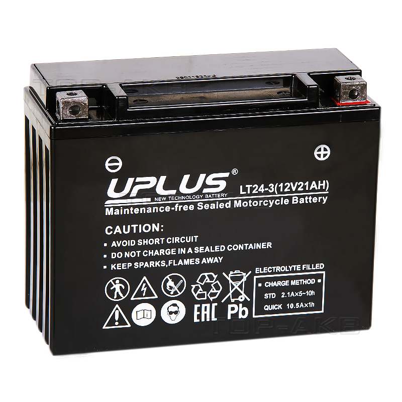 Мото аккумулятор Uplus LT24-3 12V 21Ah 350А обр. пол. (205x87x162) Super Start AGM