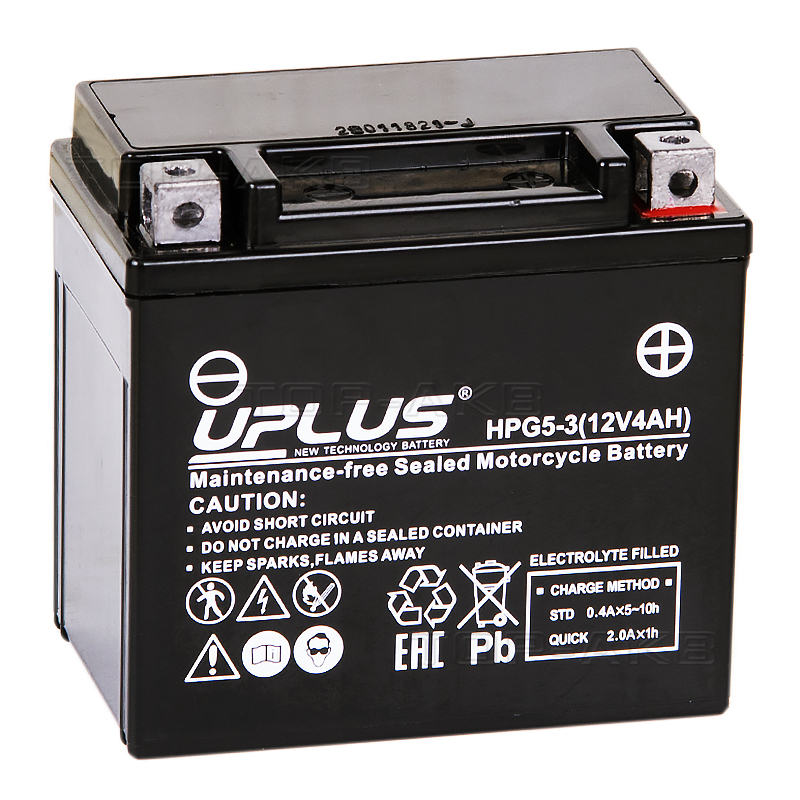 Мото аккумулятор Uplus HPG5-3 12V 4Ah 70А обр. пол. (113x70x105) Nano GEL