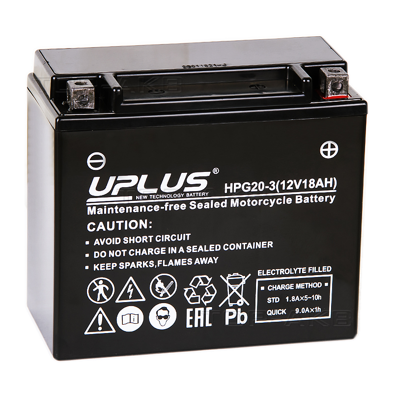 Мото аккумулятор Uplus HPG20-3 12V 18Ah 270А обр. пол. (175x87x155) Nano GEL